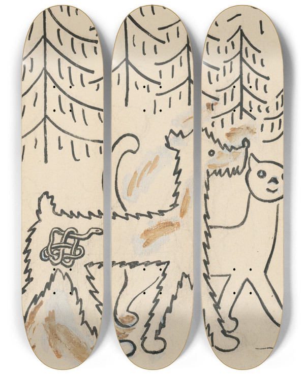 Triptych art skateboard deck of Josef Apek I Had A Dog And A Cat Pl 37 by Josef apek (1887-1945)