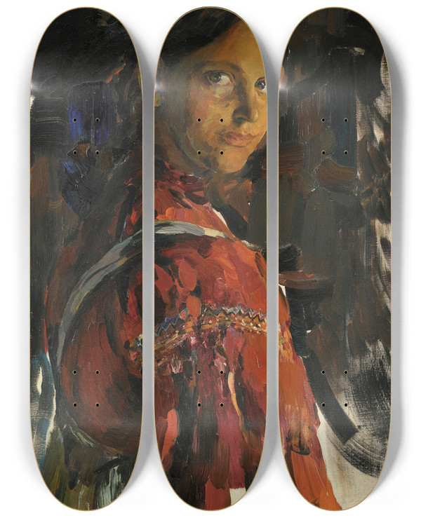 Triptych art skateboard deck of Filipp Malyavin Russian Beauty by Filipp Malyavin (1869-1940)