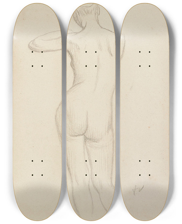 Triptych art skateboard deck of Flix Vallotton Nu De Dos by Felix Vallotton (1865-1925)