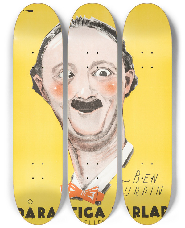Triptych art skateboard deck of Eric Rohman Wheres My Wandering Boy This Evening by Eric Rohman (1891-1949)