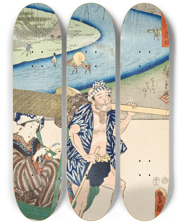 Triptych art skateboard deck of Utagawa Kunisada Toyokuni Iii Fujieda by Utagawa Kunisada (Toyokuni III) (1786-1865)