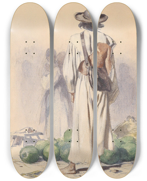 Triptych art skateboard deck of August Von Pettenkofen Slowakischer Bauer by August Von Pettenkofen (1822-1889)