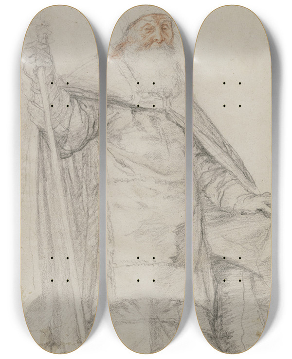 Triptych art skateboard deck of Peter Paul Rubens Ein Bischof In Vollem Ornat by Peter Paul Rubens (1577-1640)