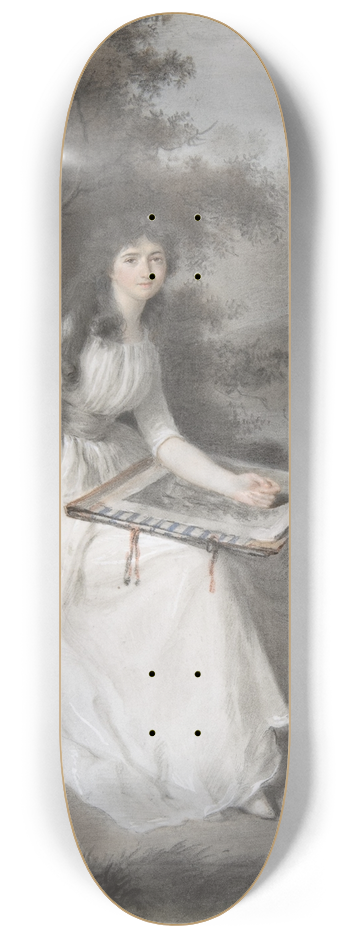Firmin Massot - Portrait of a Seated Young Lady Drawing under a Tree late 18th19th century 8.25 inch art skate deck