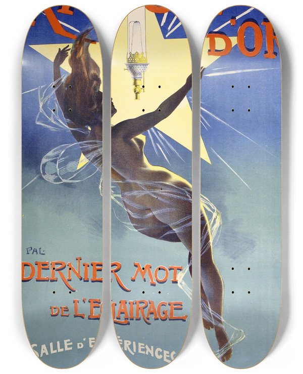 Triptych art skateboard deck of Jean De Paleologue Rayon Dor Dernier Mot De Leclairag by Jean de Paleologue (1855-1942)