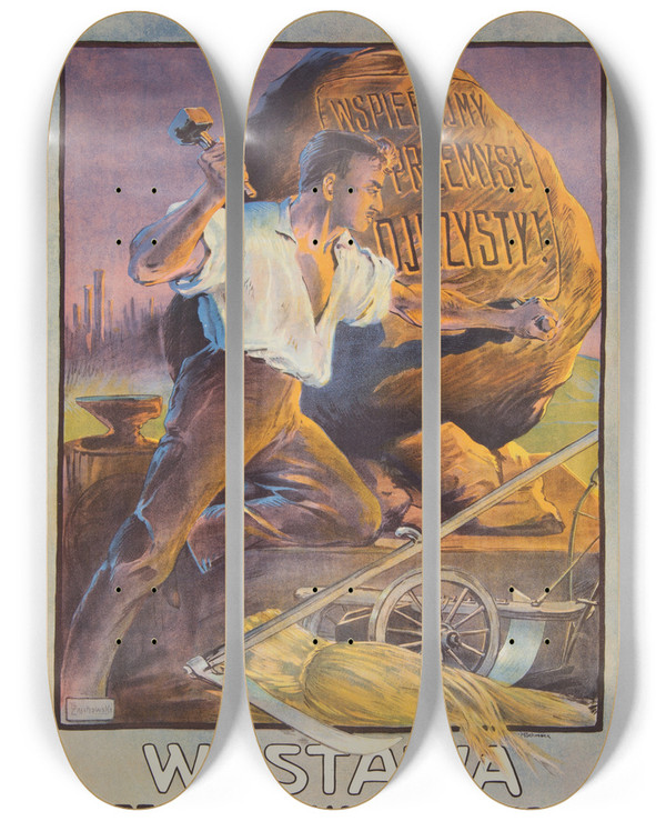 Triptych art skateboard deck of Hschmuck Wystawa Przemysowa I Rolnicza W Jarosawiu by H Schmuck (18-19-)