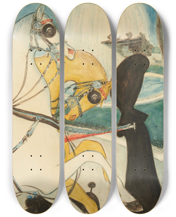 Triptych art skateboard deck of Louis Anquetin Le Rondpoint Des Champselyses by Louis Anquetin (1861-1932)