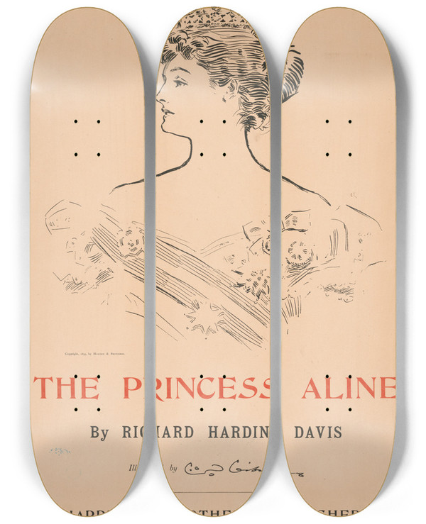 Triptych art skateboard deck of Charles Dana Gibson The Princess Aline By Richard Harding Davis by Charles Dana Gibson (1867-1944)