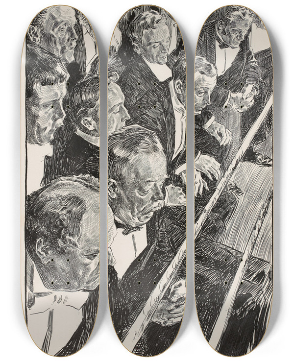 Triptych art skateboard deck of Charles Dana Gibson At The National Sporting Club_1 by Charles Dana Gibson (1867-1944)