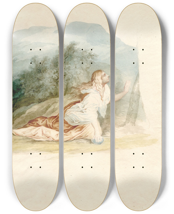 Triptych art skateboard deck of David Humbert De Superville Mary Magdalene by David Humbert De Superville (1770-1849)