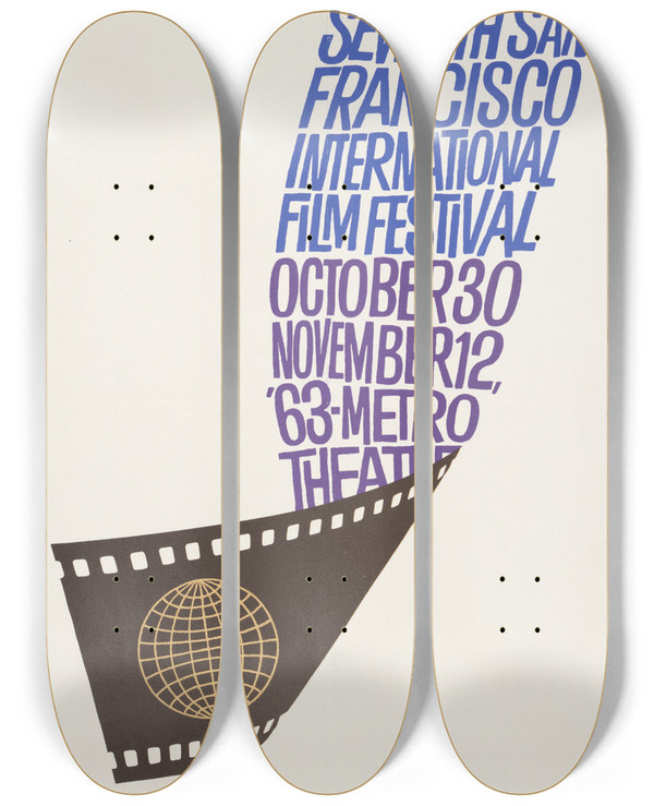 Triptych art skateboard deck of Saul Bass Seventh San Francisco International Film Festival October 30 November 12 63 Metro Theatre by Saul Bass (1920-1996)
