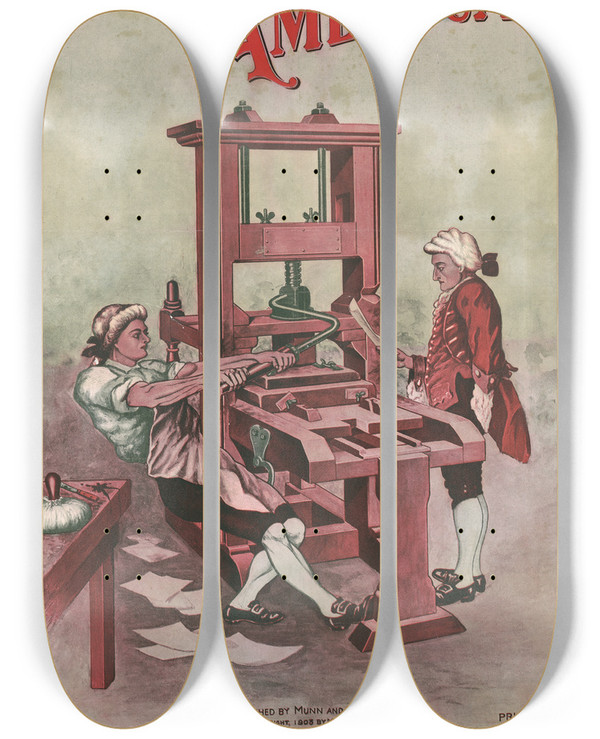 Triptych art skateboard deck of C Figaro Scientific American by C Figaro (20-)