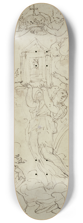 Flaminio Torre - Ein Sakramentshuschen wird von Engeln gekrnt, vorne knien zwei Heilige 8.25 inch art skate deck