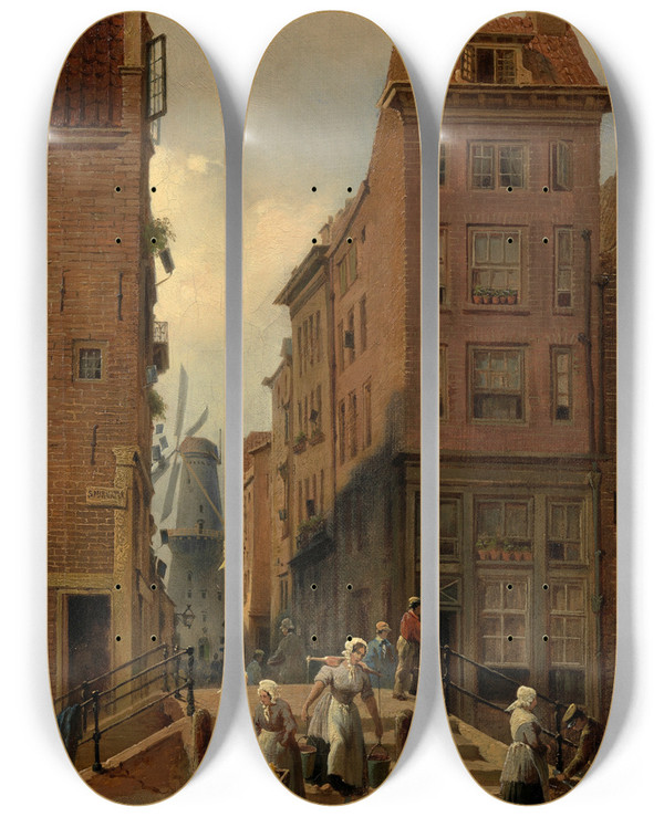Triptych art skateboard deck of Franz Alt Strae In Amsterdam by Franz Alt (1821-1914)