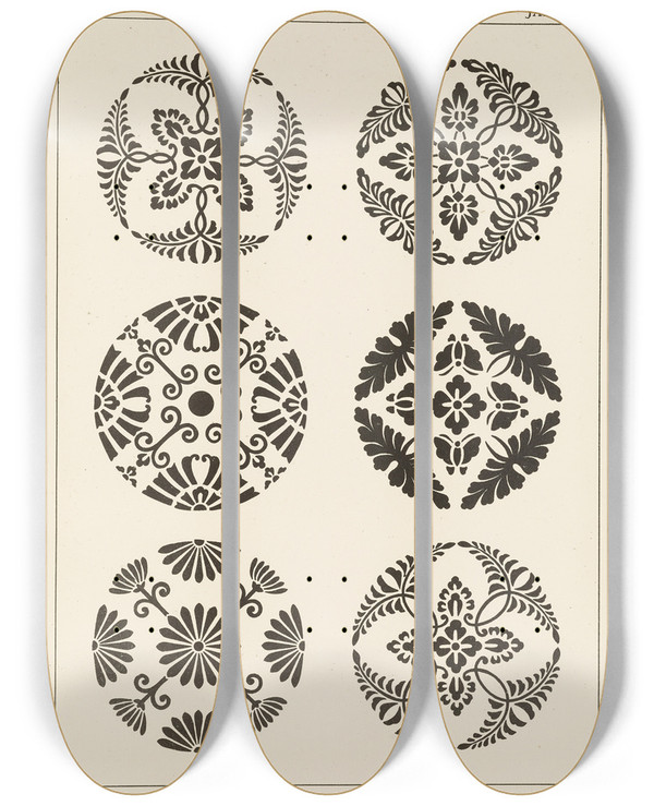 Triptych art skateboard deck of George Ashdown Audsley Outlines Of Ornament In The Leading Styles Pl52 by George Ashdown Audsley (1838-1925)