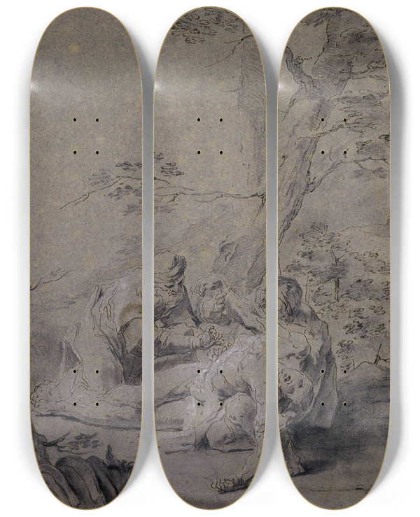 Triptych art skateboard deck of Paul Troger The Good Samaritan by Paul Troger (1698-1762)