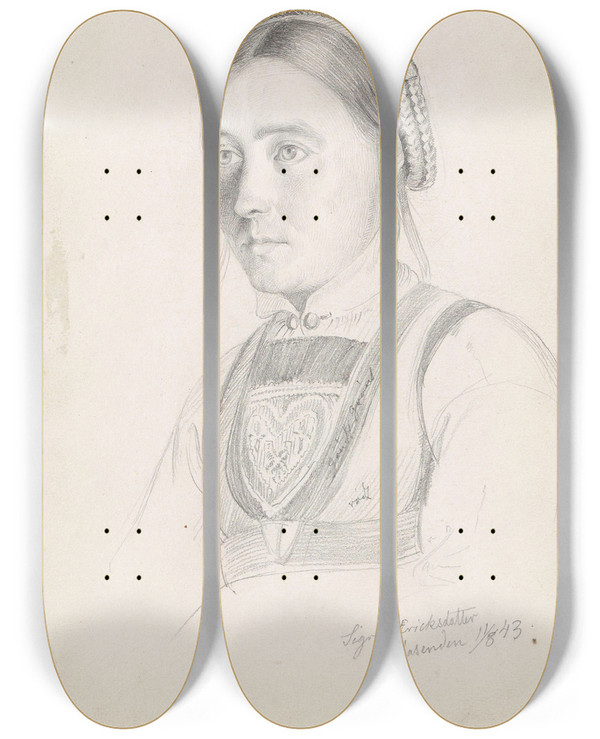Triptych art skateboard deck of Adolph Tidemand Sigrid Eriksdatter Vassenden by Adolph Tidemand (1814-1876)