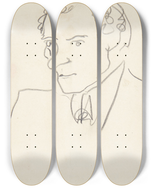 Triptych art skateboard deck of Harald Giersing Portrt Af Per Reidarson by Harald Giersing (1881-1927)
