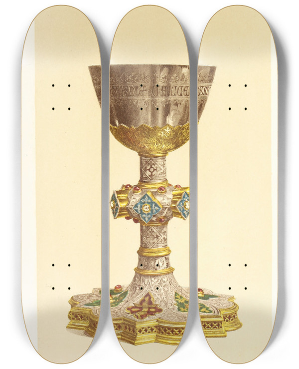 Triptych art skateboard deck of John Charles Robinson Silver Chalice In The Style Of The Fifteenth Century by John Charles Robinson (1824-1913)
