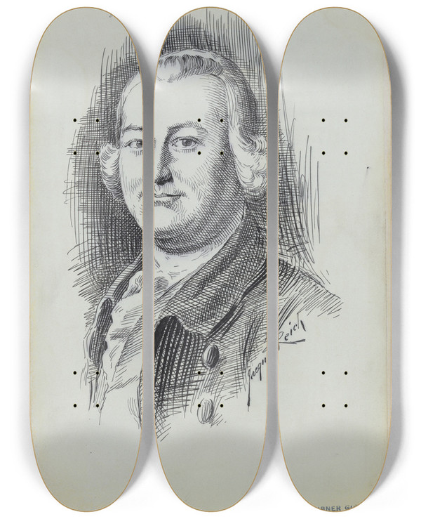 Triptych art skateboard deck of Jacques Reich James Otis by Jacques Reich (1852-1923)