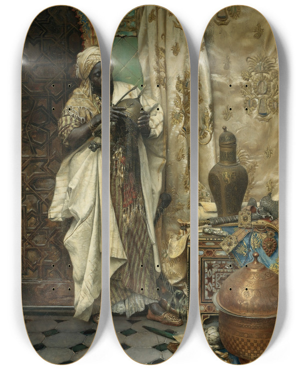 Triptych art skateboard deck of Ludwig Deutsch The Inspection by Ludwig Deutsch (1855-1935)