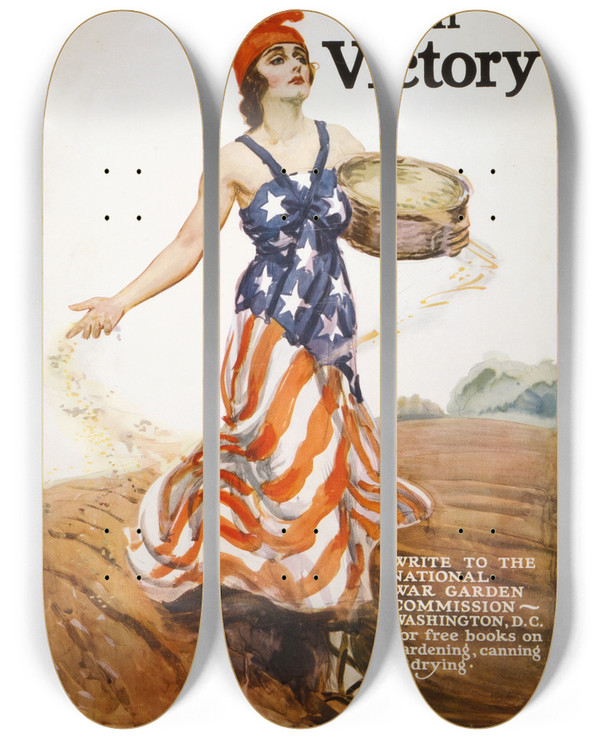 Triptych art skateboard deck of James Montgomery Flagg Will You Have A Part In Victory by James Montgomery Flagg (1877-1960)