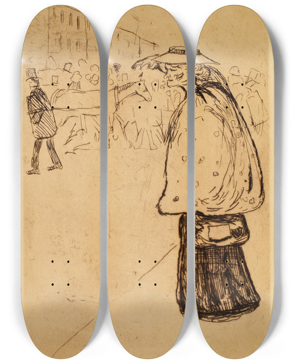 Triptych art skateboard deck of Edvard Munch Street Character The Sailors Bride by Edvard Munch (1863-1944)