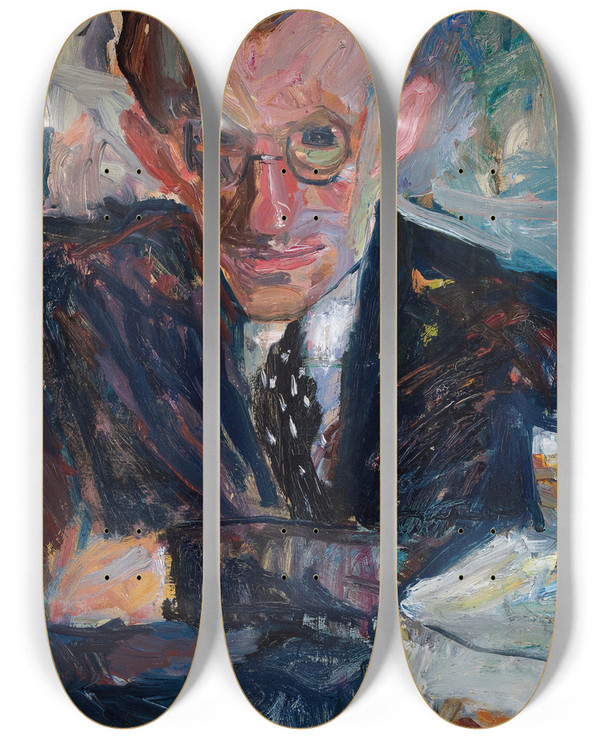Triptych art skateboard deck of Sasza Blonder Portrait Of A Man In Glasses by Sasza Blonder (1909-1949)