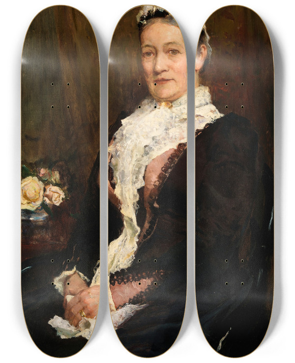 Triptych art skateboard deck of Walter Frederick Osborne Portrait Of Mrs Gealewybrants by Walter Frederick Osborne (1859-1903)