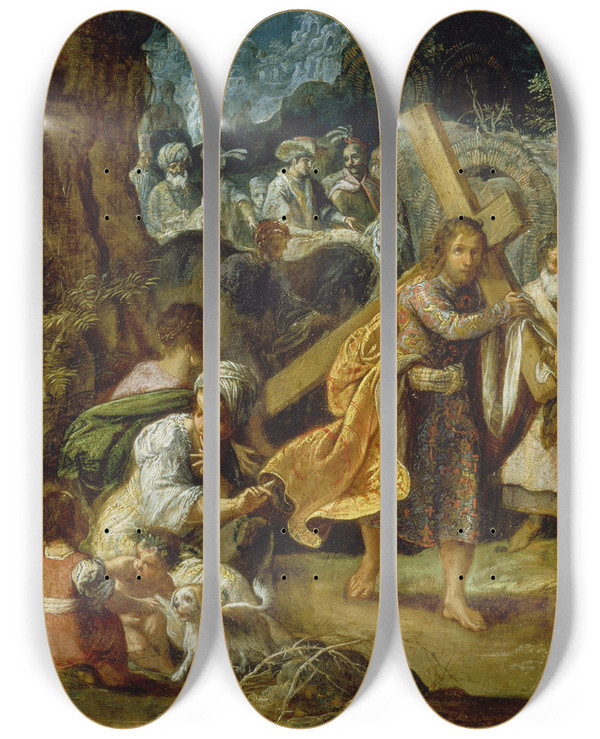Triptych art skateboard deck of Adam Elsheimer Emperor Heraclius Entry Into Jerusalem by Adam Elsheimer (1578-1610)