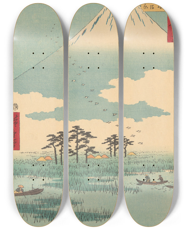 Triptych art skateboard deck of And Hiroshige Yoshiwara_1 by Ando Hiroshige (1797-1858)