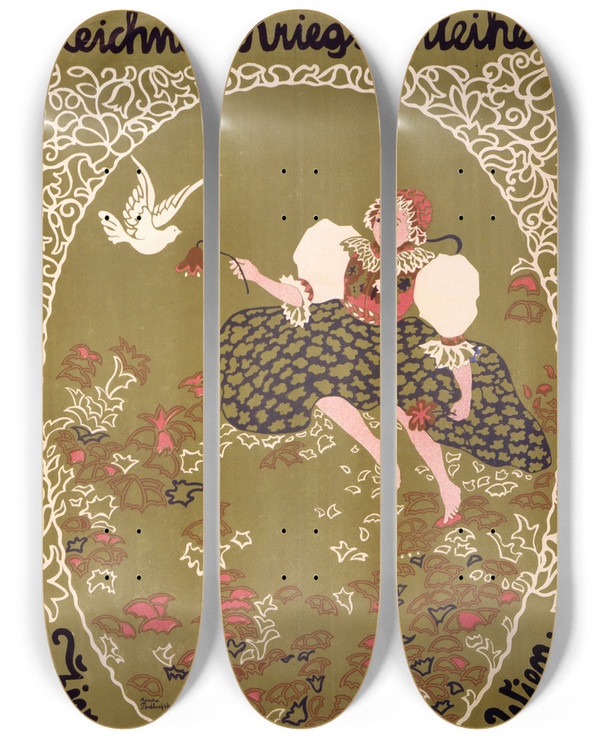 Triptych art skateboard deck of Minka Podhajsk Zeichnet 7 Kriegsanleihe by Minka Podhajska (1881-1963)