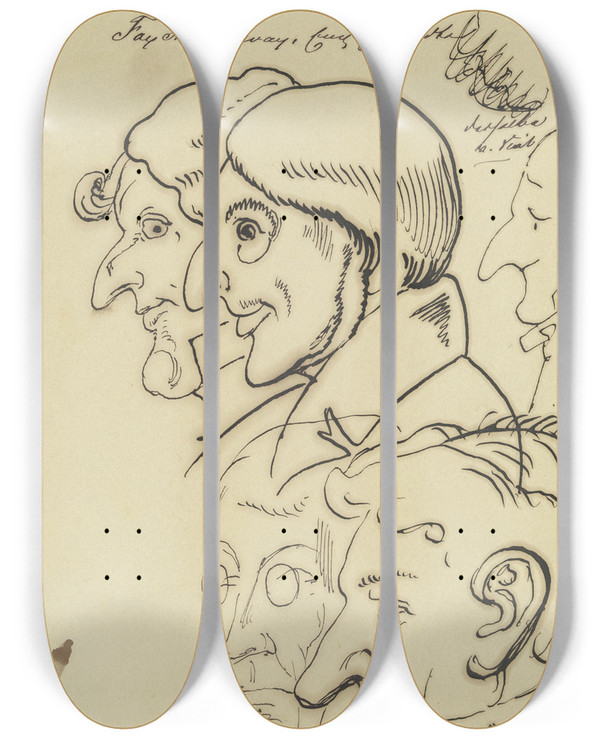 Triptych art skateboard deck of Eduard Von Steinle Fay Strangway Und Blittersdorf by Eduard Von Steinle (1810-1886)