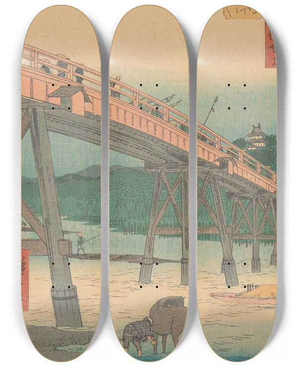 Triptych art skateboard deck of And Hiroshige Okazaki_1 by Ando Hiroshige (1797-1858)