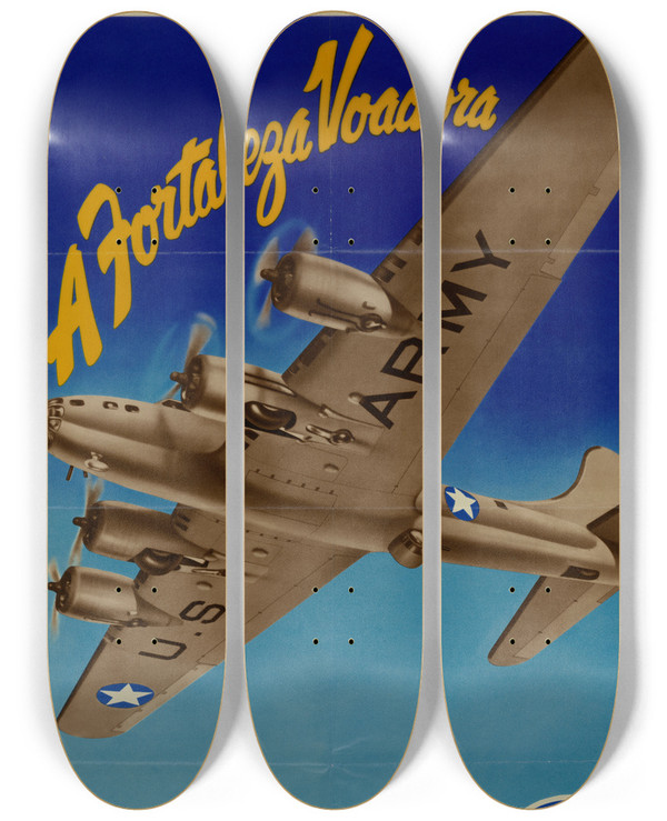 Triptych art skateboard deck of Bob Williams A Fortaleza Voadora by Bob Williams