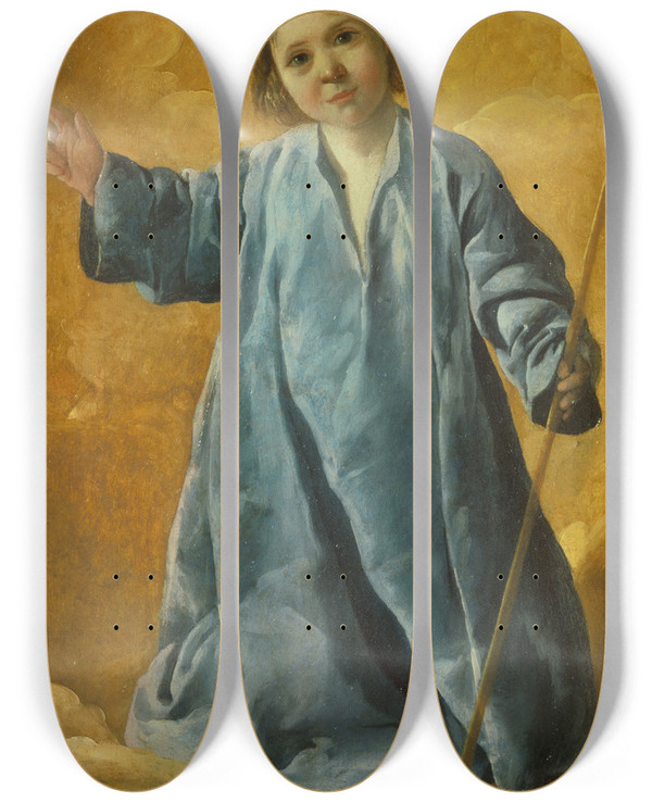 Triptych art skateboard deck of Francisco De Zurbarn The Infant Christ by Francisco de Zurbarn (1598-1664)