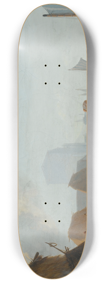 Abraham-Louis-Rodolphe Ducros - The Shore Of A Riverwithboats 8.25 inch art skate deck