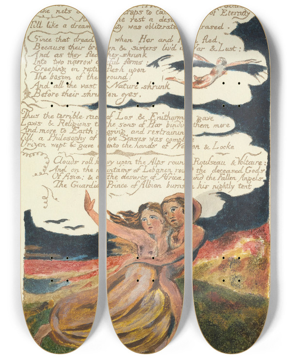 Triptych art skateboard deck of William Blake The Song Of Los Lambeth Pl4 by William Blake (1757-1827)
