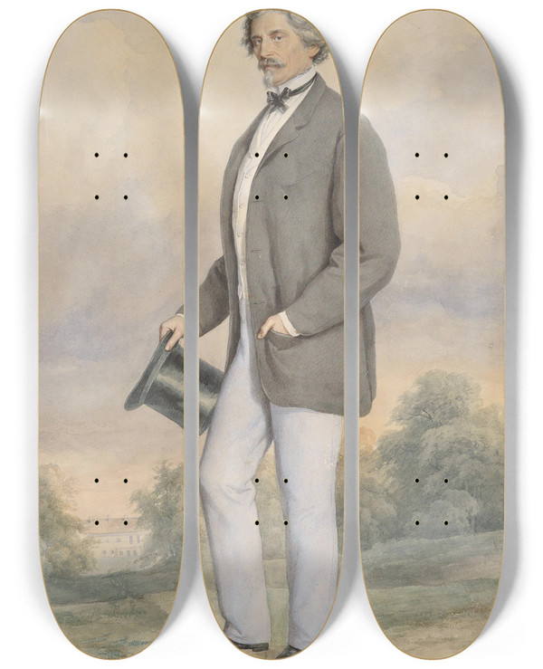 Triptych art skateboard deck of Josef Kriehuber Bildnis Eines Herrn Mit Zylinder by Josef Kriehuber (1800-1876)