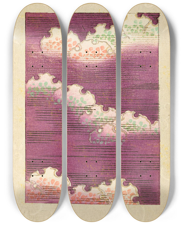 Triptych art skateboard deck of Korin Furuya Editor Bijutsukai Pl91 by Korin Furuya (Editor) (1875-1910)