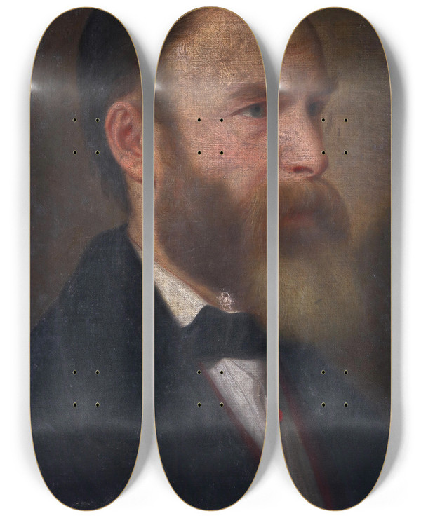 Triptych art skateboard deck of Joseph Weidner Bildnis Eines Herrn Mit Vollbart by Joseph Weidner (1801-1871)