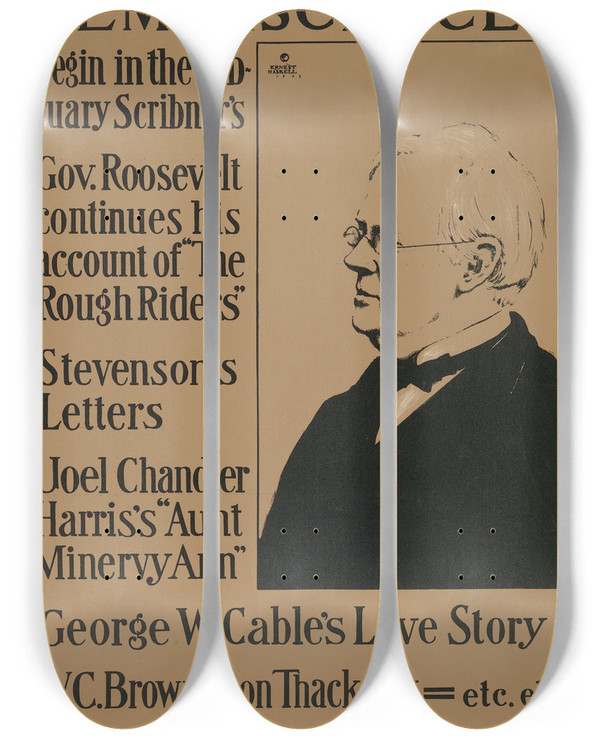 Triptych art skateboard deck of Ernest Haskell Scribners February by Ernest Haskell (1876-1925)