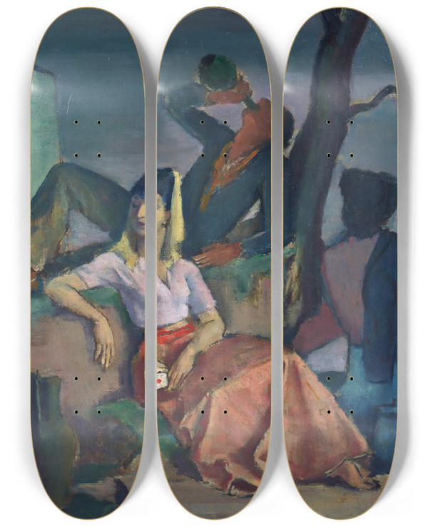 Triptych art skateboard deck of Alfred Hagel Siesta by Alfred Hagel (1885-1945)