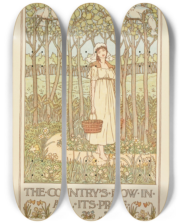 Triptych art skateboard deck of F D Bedford Song Of Spring by F. D. Bedford