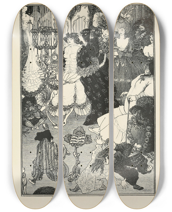 Triptych art skateboard deck of Aubrey Vincent Beardsley Under The Hill Pl02 by Aubrey Vincent Beardsley (1872-1898)