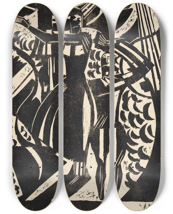 Triptych art skateboard deck of August Babberger Freunde In Der Natur Ii by August Babberger (1885-1936)