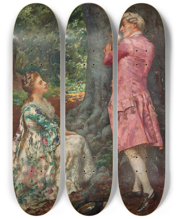 Triptych art skateboard deck of William Breakspeare Etched With Love by William Breakspeare (1856-1914)