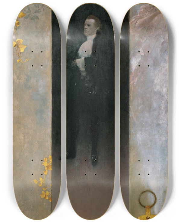 Triptych art skateboard deck of Gustav Klimt Josef Lewinsky Als Carlos In Clavigo by Gustav Klimt (1862-1918)