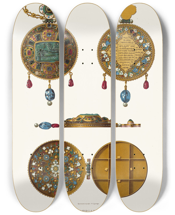Triptych art skateboard deck of Fedor Grigoryevich Solntsev Panagiia Patriarkha Iosafa by Fedor Grigoryevich Solntsev (1801-1892)