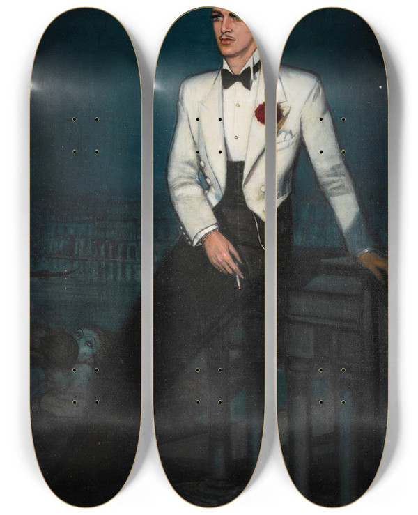 Triptych art skateboard deck of Federico Beltrn Masss Douglas Fairbanks Jr by Federico Beltran Masses (1885-1949)